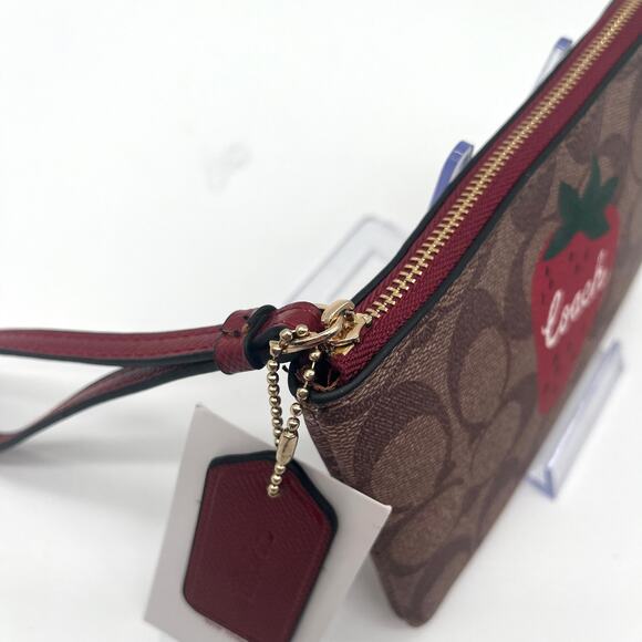 COACH NWT Signature Leather Strawberry Corner Zip Wristlet - Picture 8 of 12